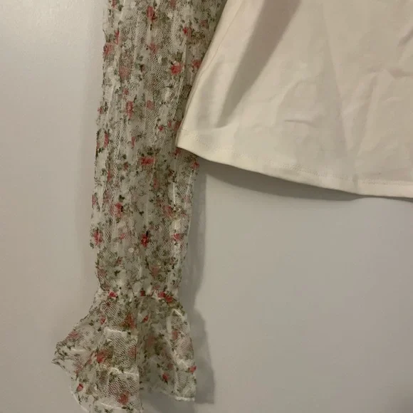 NWT Free People Intimately Gimme Butterflies Cream Floral Sheer Sleeve Blouse - Picture 6 of 10